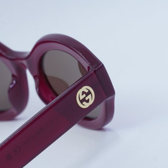 🕶️ New Gucci GG1579S 004 Sunglasses - Shiny Cyclamen Frame, Brown Lenses - Picture 8 of 11